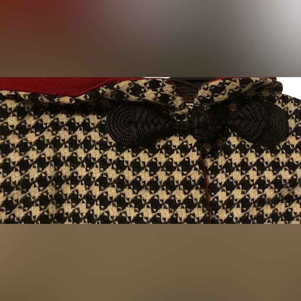 Vintage Houndstooth Crimson Childs / Small Cape w/ Hood #9582 - Picture 2 of 14